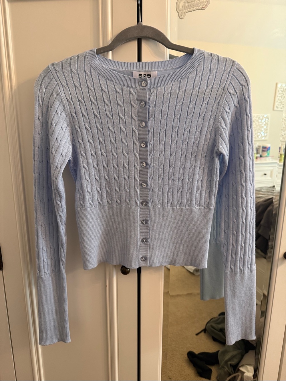 525 America Light Blue Cropped Cable Cardigan